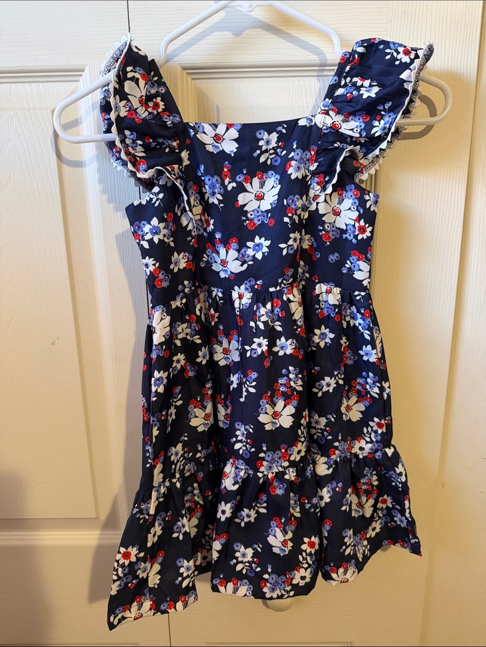 Janie and Jack Navy Floral Flutter Sleeve Ruffle Sundress. Lined Size 5